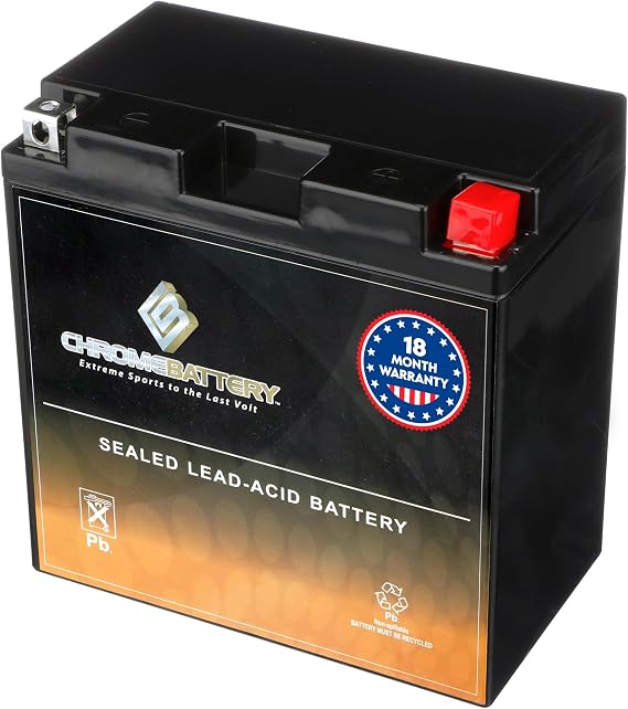 Chrome Battery YB16CL-B Battery - Rechargeable, High Performance Power Sports, Factory Sealed, Durable, 240 CCA, Black