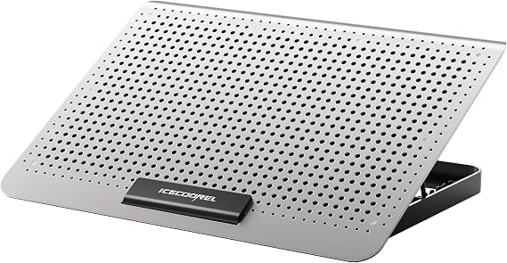 ICE COOREL Aluminum Laptop Cooling Pad, Laptop Cooler Stand with 7 Height Adjustable, Laptop Fan Cooling Pad for Laptop 12-15.6 Inch, Notebook Cooler Pad with Two USB Port (Silver)