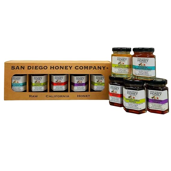 THE FAVORITES HONEY COLLECTION by San Diego Honey Company, Honey Taster Flight, 5 x 3oz Jars, Raw Honey Variety Sampler Pack