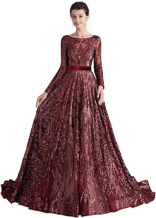Women's Sequin Evening Dress Luxurious Chapel Train Prom Dress Gowns