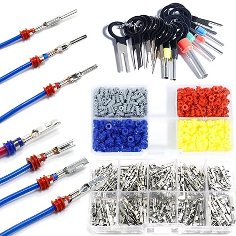 708Pcs Pin Connector Kit Crimped Terminal Automotive Electrical | 21Types 1/1.5/1.8/2.2/2.8/3.5mm Male Female Wire Seals Removal Tool Non-Insulated Plug Car Motorcycle ATV Crimp Set