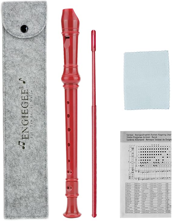 8-Hole Soprano Recorder for Kids Red School Flute | Includes Cleaning Rod & Case Bag, Durable ABS plastic, Designed for students & home entertainment, Assorted bright colors