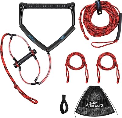 Affordura Wakeboard Rope 75 Feet Water Ski Rope with Handle Ski Ropes for Watersports, Ski Tow Rope for Tubing 4 Sections Tube Tow Rope for Watersports, Storage Bag Included