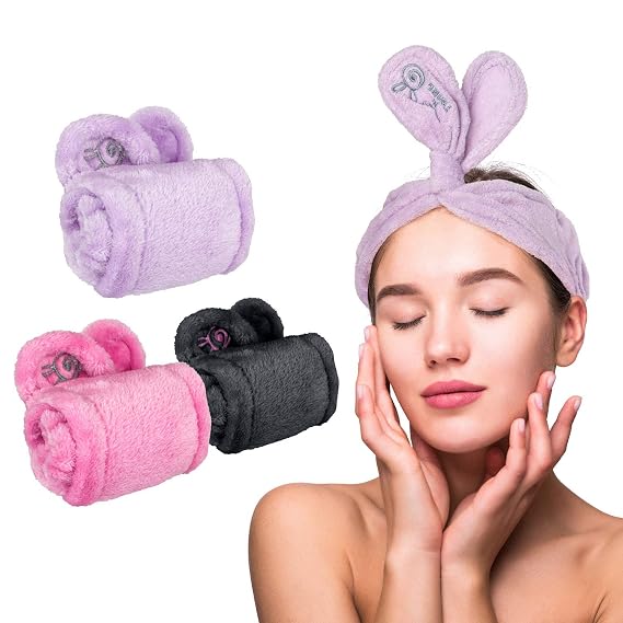 Lindo Twist-N-Twirl Facewash Headband - One Size Fits All, Adjustable, Comfortable Plush Fabric, Non-Slip, Perfect for Masks, for Women (3 Pack) (Pink, Purple, Black)