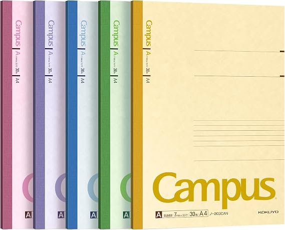 KOKUYO Composition Notebooks, 5 Pack Campus A4 Comp Book with A 7mm Ruled, 30 Sheets, Classic School Lined Notebook, Journal Notebook for Women Work Study Note Taking (NO-203CAX5)