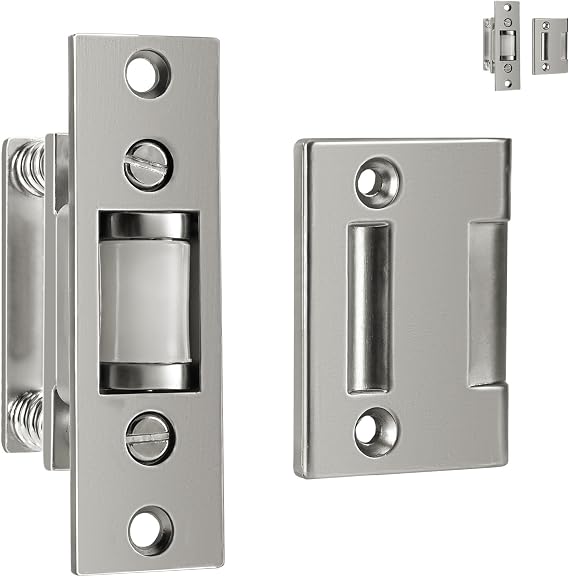 HOMOTEK 2 Pack Commercial Heavy Duty Door Roller Catch, Drive in Ball Catch with Strike Plate Solid Zinc Adjustable Silent Door Latch, Spring Tension Roller, Satin Nickle