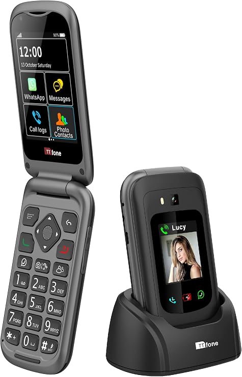 TTfone TT970 Whatsapp 4G Touchscreen Senior Big Button Flip Mobile Phone - Pay As You Go Prepaid - Easy and Simple to Use (£10 Credit, EE)