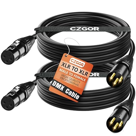 DMX Cable 10ft 2 Pack, Flexible 3 Pin Gold-Plated XLR Male to Female Cable Wire for Stage Lighting Signal XLR Connection Compatible with Stage Light, Par Light, Spotlight Input & Output