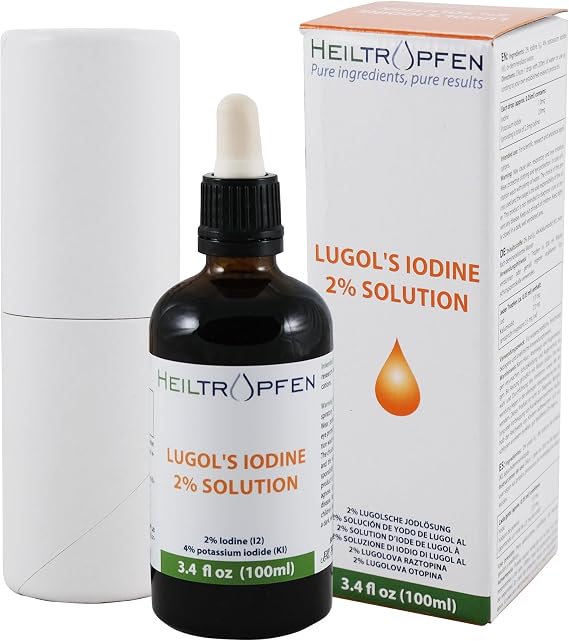Lugol's Solution 3.4 Oz - 100 ml | 6% Strength Liquid Formulation | Made with 2% Iodine and 4% Potassium Iodide Liquid | Drops | Third-Party Tested | Heiltropfen®