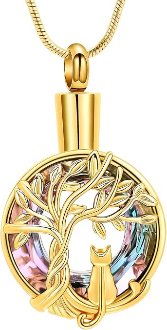 Hearbeingt Tree of Life Urn Necklaces for Ashes Cat Cremation Jewelry