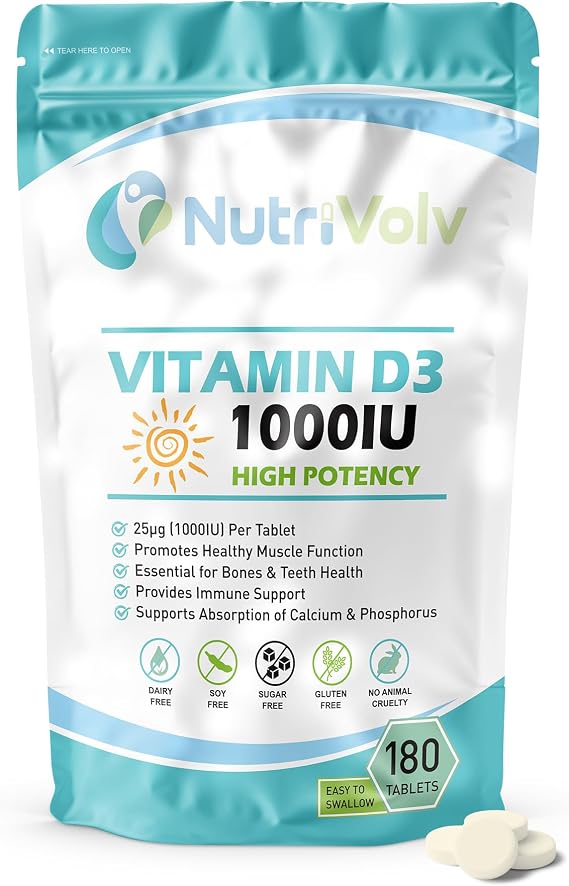 Vitamin D 1000IU | 6 Months Supply | 180 Easy-Swallow Vitamin D3 Vegetarian Tablets | High Strength | Immune & Bone Support Supplement | General Health & Wellbeing | 25µg