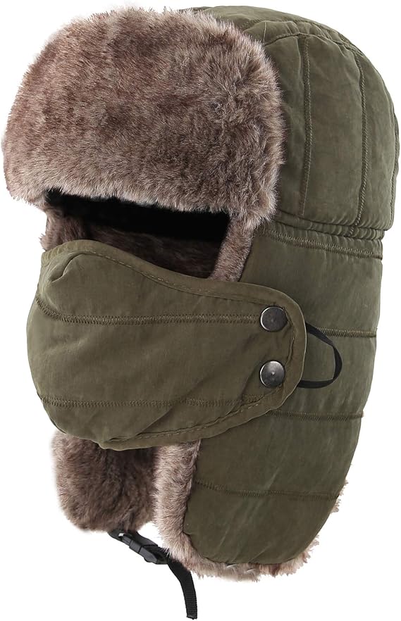 Warm Trapper Hat Windproof Winter Russian Aviator Hats with Mask Ushanka Hat