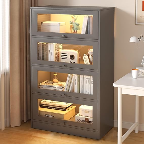 Display Cabinet, Transparent Acrylic Display Case, Flip-top Design Saves Space, Suitable for Study Rooms, Living Rooms, Etc (Color : Black, Size : 23.6x11.8x52.7in)