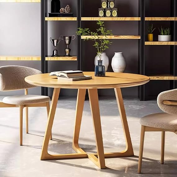 Mid Century Modern Dining Table,Round Solid Wood Kitchen & Dining Room Tables,Rustic Pedestal Table Small Leisure Coffee Table for 2,4 People(47.2" L x 47.2" W x 29.5" H, Natural)