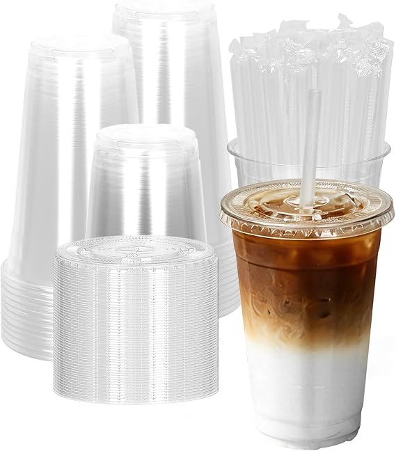 20 oz Plastic Cups with Lids & Straws, 100-Pack, Leak-Proof Sturdy