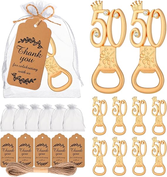 50Pcs 50th Birthday Bottle Opener Set, 50th Golden Bottle Openers Birthday Personalized Party Favors 50th Wedding Anniversaries Souvenirs Favors for Guests Gifts Decorations(50th)