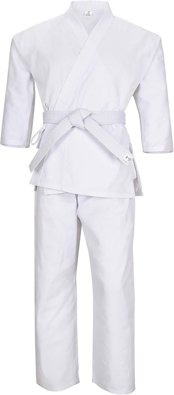 Martial Arts Karate Elastic Drawstring Uniform for Kids & Adult Medium Weight Student Gi with Free Belt