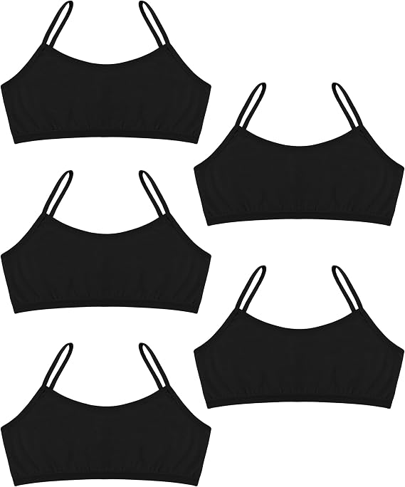 Donella Training Bra for Teen Girls - Cotton Crop Cami for Girls Bralette 5-Pack, Age: 12-15
