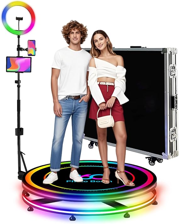 360 Photo Booth Machine for Parties with RGB Ring Light & Flight Case,Logo Custom,Control by Remote or APP,Automatic Slow Motion 360 Spin Video Camera Booth (31.5inch (80cm))