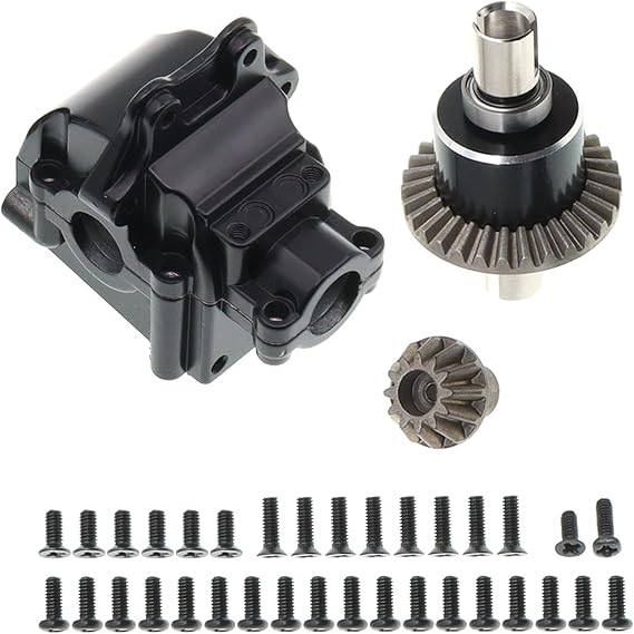 Metal Front&Rear Differential Gearboxes Housing Cover with Differential Gear Set Compatible with WLtoys 1/14 144010 144001 144002 124018 124016 124017 124019 RC Car Upgrades Parts (Black)