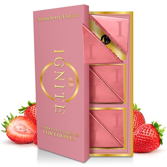 Ignite Strawberry Squares for Couples White Chocolate, His & Hers Chocolate | Luxurious Ritual Chocolate for Men & Women, Strawberry Flavor, Perfect for Valentines Day & Special Occasions, Pack of 1