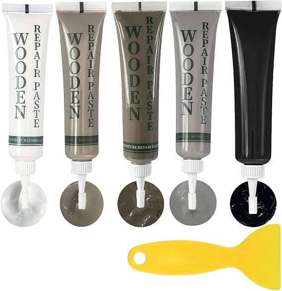 5Pcs Laminate Floor Repair Kit, White Wood Fille, Oak Laminate Floor Repair, Fix Scratches, Cracks, Holes & Stains on Wooden Floors, Furniture & More (Black, Dark Grey, Light Gray, Gray, White)