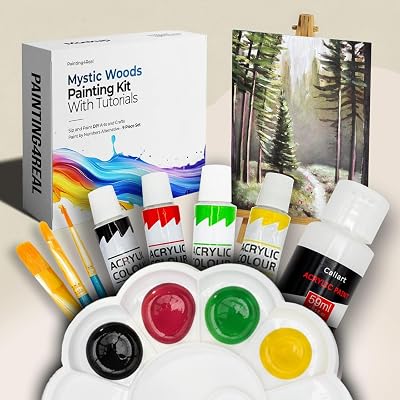 Painting4Real DIY Art Painting Kit for Adults Learn to Paint Mystic Woods with Video Tutorials 9 Pieces Acrylic Paint Set for Adults Perfect Christmas Crafts & Holiday Gifts for Art Lovers