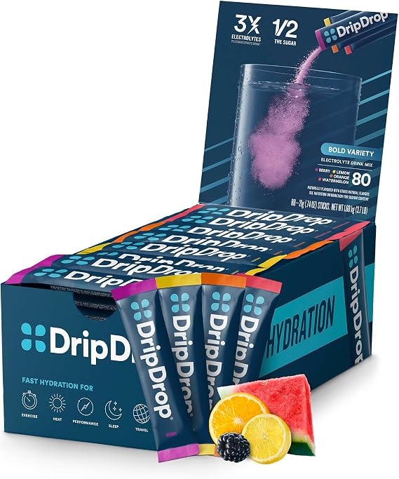 DripDrop Hydration Bold Variety Pack, Electrolyte Packets, 80 Count