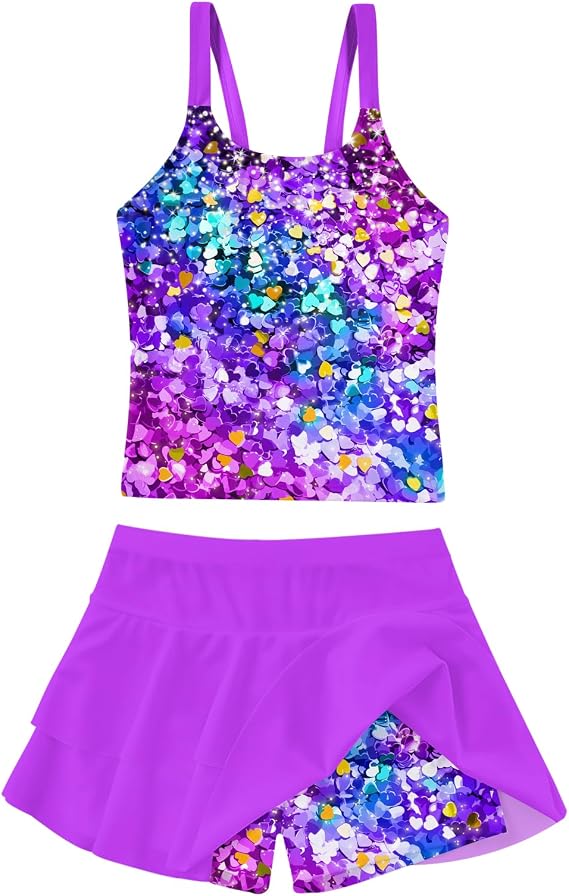 ALISISTER Girls Tankini Swimsuit Two Piece Bathing Suits with Shorts 7-12Y