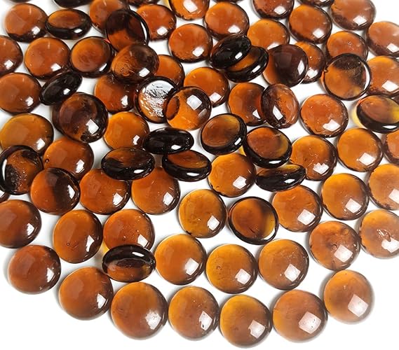 HappyFiller Dark Amber Flat Marbles Glass Gems 1 LB Decorative Gemstones