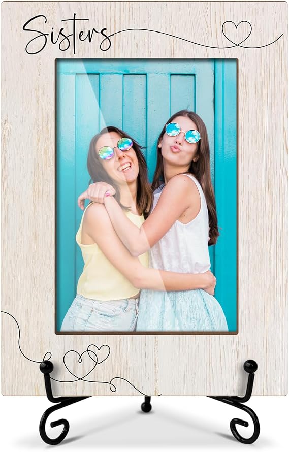 Wooden Photo Frame Sister Gifts for Woman Sister Adult BFF, Wooden Photo Frame with Iron Stand for Tabletop or Desktop Display, Home Table Decoration (4x6 Vertical Photo) - 11