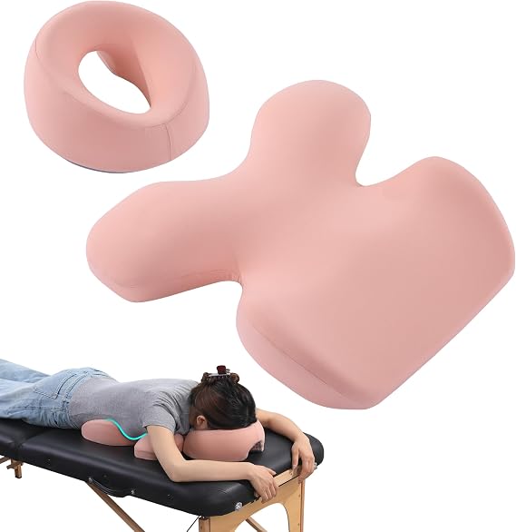 MABOZOO Face Down Massage Pillow, Massage Headrest for Bed Face Down Pillow for Sleeping with Non-Slip Bottom, Home Head Cushion and Chest Cushion for SPA, Sleep (Pink)