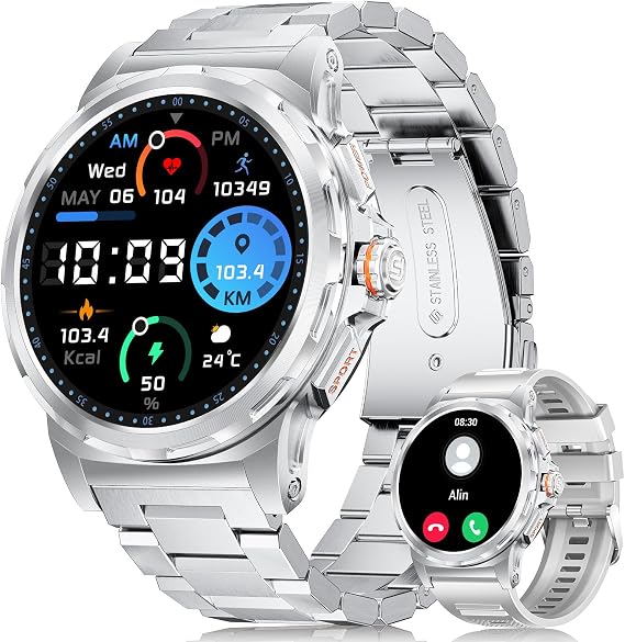SUNKTA Military Smart Watch for Men(Answer/Dial Calls),1.46'' AMOLED Touchscreen/5ATM Waterproof/Sports Modes Fitness