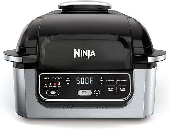 Ninja Foodi Indoor Grill & Air Fryer | 5-in-1 Grill, Air Fry, Roast, Bake, Dehydrate | Cyclonic Grilling Technology | XL Capacity | Dishwasher Safe Parts | Black/Grey | AG301