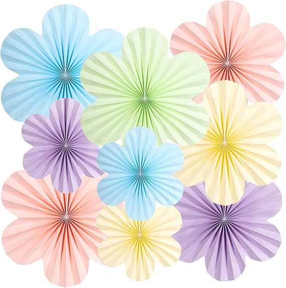 EASY JOY Pack of 9 Pastel Paper Fans Decoration Paper Flowers for Hanging Paper Birthday Wreath Party Decoration Set for Wedding Birthday Decoration Table Decoration Baby Shower Spring Summer Decoration