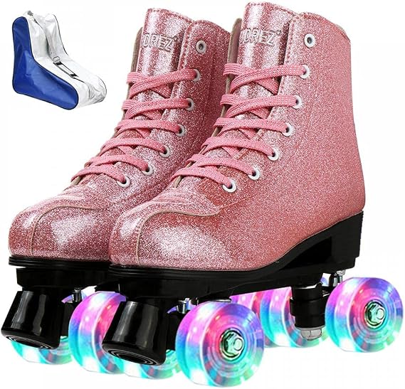 XUDREZ Roller Skates for Women Men Shiny PU Leather High-top Roller Skate Shoes for Beginner Classic Double-Row Roller Skates, Indoor Outdoor Roller Skates
