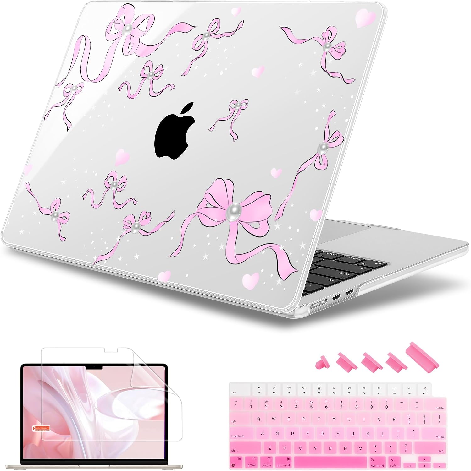 May Chen for M4 MacBook Air 13.6 Inch Case 2025 2024 2023 2022 Release Models: A3240 A3113 M3 A2681 M2, Plastic Hard Shell Case for MacBook Air 13.6 with Retina Display Fits Touch ID, Pearl Bow