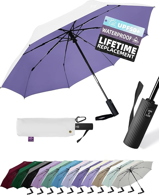 Windproof Travel Umbrella for Rain - 43" Compact Folding Umbrella, Reinforced Strong Frame, Lightweight Portable Parasol with UPF 100+ UV Sun Protection, Cruise Ship Essentials
