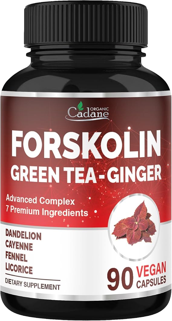 Cadane Forskolin Supplement with Green Tea, Ginger, Dandelion, Cayenne, Fennel, and Licorice| Body Management & Energy Support | Vegan, Non-GMO 90 Capsules 45-Day Supply