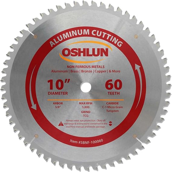 Oshlun SBNF-100060 10-Inch 60 Tooth TCG Saw Blade with 5/8-Inch Arbor for Aluminum and Non Ferrous Metals