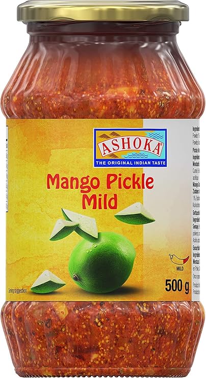 Ashoka Mango Pickle Mild 500g - Perfect as a Side Condiment for Any Indian Dish - Eaten With Indian Dinner or With Indian Breakfast