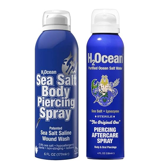 H2Ocean Piercing Aftercare Spray 4oz + Sea Salt Body Piercing Spray 6oz