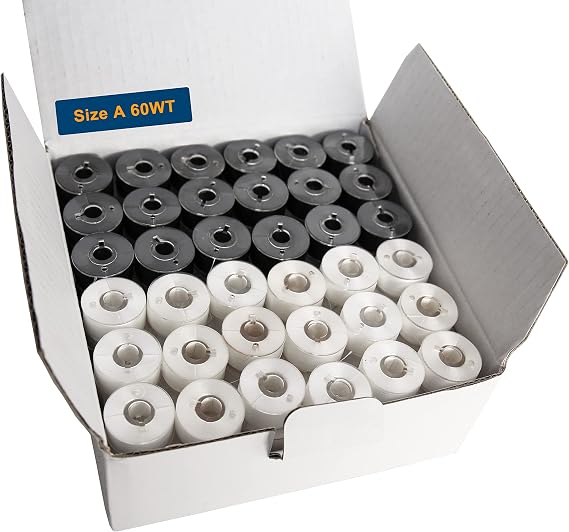 HimaPro 144 PreWound Bobbins for Embroidery and Sewing Machines Class 15 Size A (SA156) Plastic Sided 60 WT Polyester Sewing Thread(72 Black& 72 White)