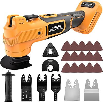 Cordless Oscillating Tool Compatible with DeWalt 20V Battery, 21000 OPM Brushless Motor, Smart Auto Mode, 6-Speed Multi Tool with 23 Accessories for Cutting & Sanding Bare Tool