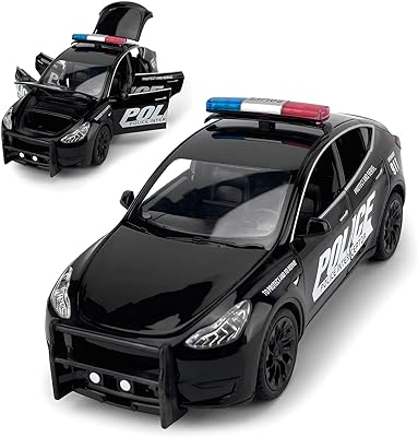 Zyoyanwa 124 Police Car Toy, Diecast Cars with Sound and Light, Model Cars for Collectors, Die cast Metal Toy Cars, Pull Back Cars for Boys Age 4-7 Black