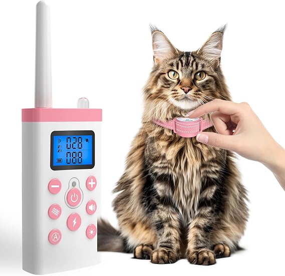 Lightest Cat Shock Collar with Remote, Auto Anti Meow & Beep & Vibrate & Shock 4 Modes, Cat Training Collar with 2300ft Remote Control Cats, Effective for Bad Behaviour IP67 Waterproof