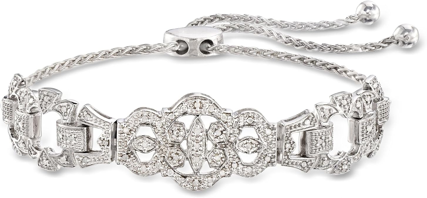 Ross-Simons 0.25 ct. t.w. Diamond Openwork Bolo Bracelet in Sterling Silver