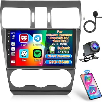 [DSP & EQ] 2+64G Car Radio for Subaru Forester Impreza XV WRX STI 2015 2016 2017 2018, 9 inch IPS Touch Screen Car Stereo Wireless Carplay Android Auto GPS Navigation FM RDS WiFi Backup Camera