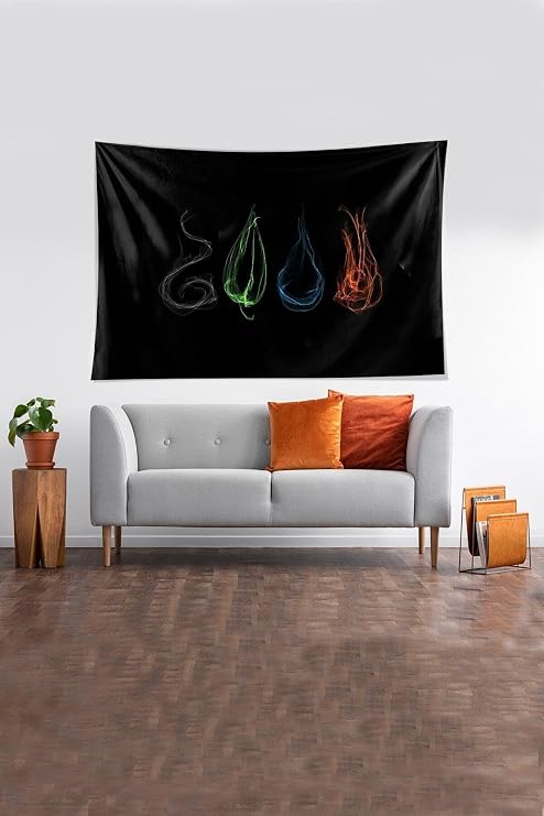 Pelangi Siyah 4 Ana Element Desenli Leke Tutmaz Kadife Kumaş Duvar Örtüsü Duvar Halısı Tapestry YWLL463, 70 x 100