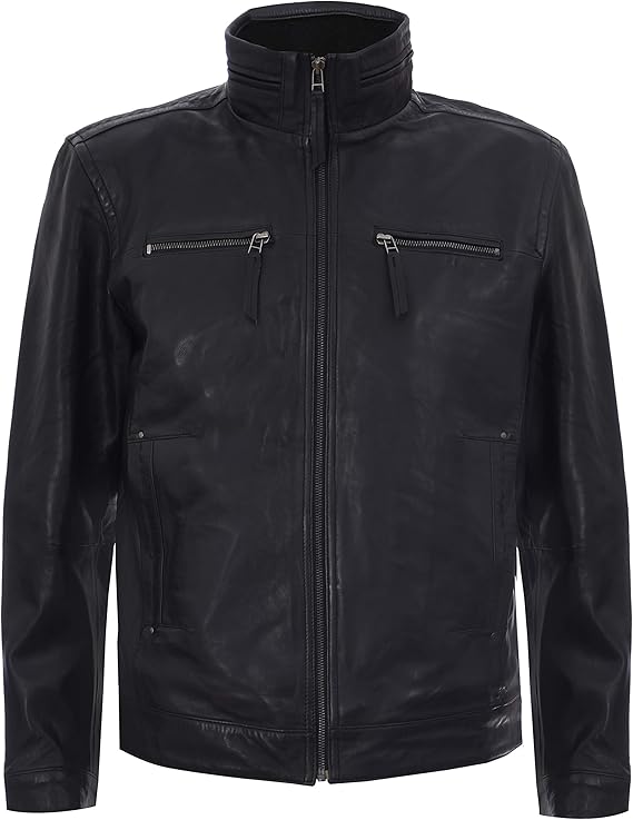 Men's Black Brando Leather Moto Biker Jacket